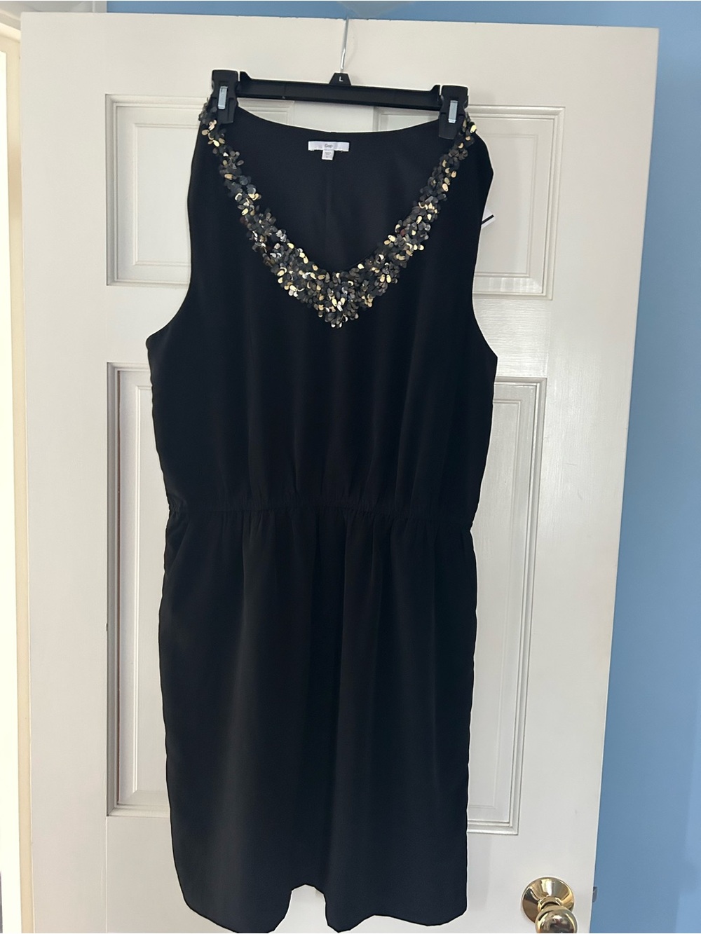GAP Black Sleeveless Dress with Metallic Sequin V-Neck